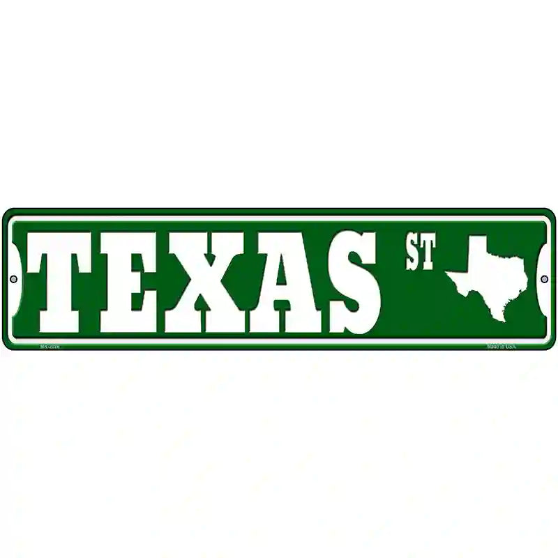 Texas St Silhouette Novelty Metal Street Sign 12" x 3" (MK)