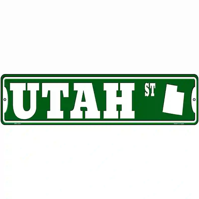 Utah St Silhouette Novelty Metal Street Sign 12" x 3" (MK)