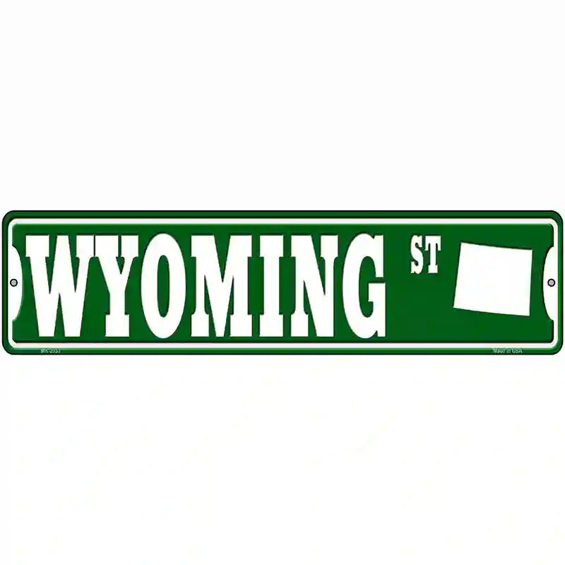 Wyoming St Silhouette Novelty Metal Street Sign 12" x 3" (MK)