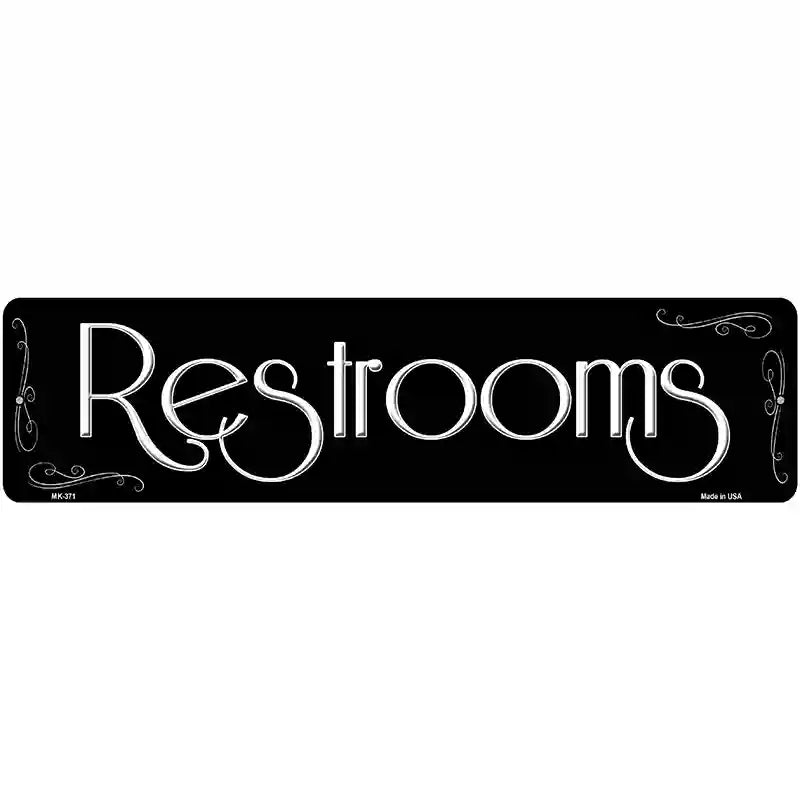 Restrooms Black Metal Novelty Street Sign 12" x 3" (MK)