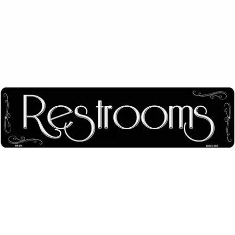 Restrooms Black Metal Novelty Street Sign 12" x 3" (MK)