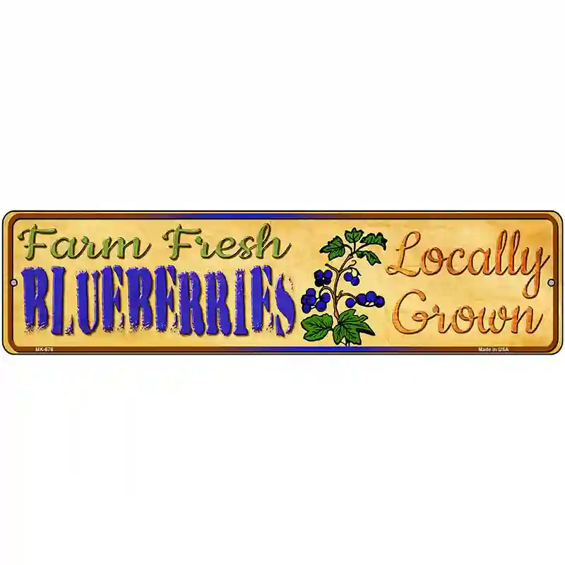 Farm Fresh Blueberries Novelty Metal Street Sign 12" x 3" (MK)