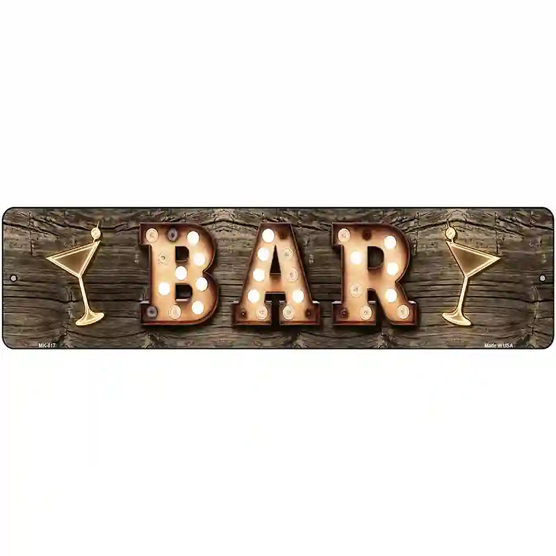 Bar Cocktails Bulb Lettering Novelty Metal Street Sign 12" x 3" (MK)