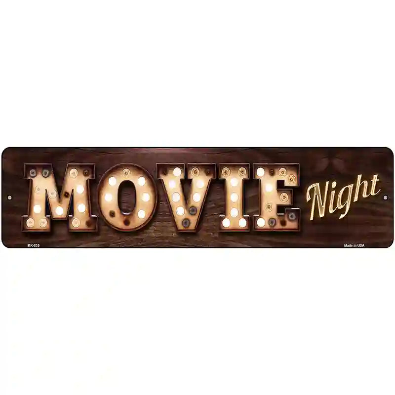 Movie Night Bulb Lettering Novelty Metal Street Sign 12" x 3" (MK)