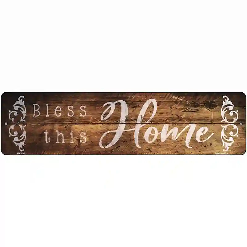 Bless This Home Wood Silhouette Novelty Metal Street Sign 12" x 3" (MK)