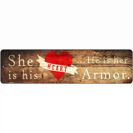 Heart and Armor Wood Silhouette Novelty Metal Street Sign 12" x 3" (MK)