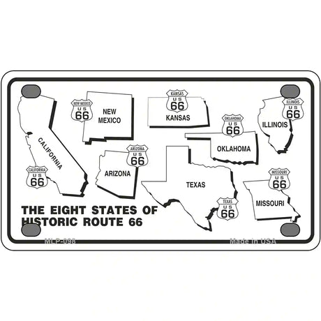 Route 66 Historic States Novelty Metal License Plate 4" x 2.2" (MLP)