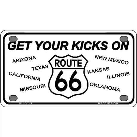 Get Your Kicks On 66 Novelty Metal License Plate 4" x 2.2" (MLP)