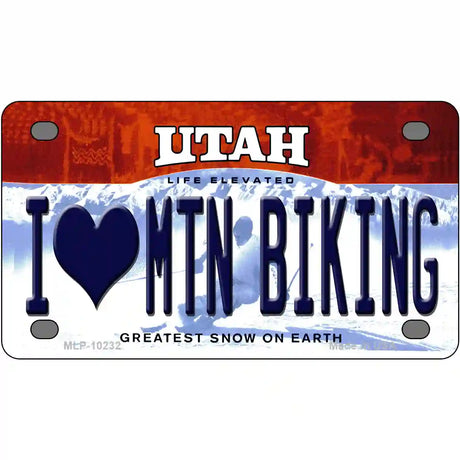 I Love Mtn Biking Utah Metal Novelty License Plate 4" x 2.2" (MLP)