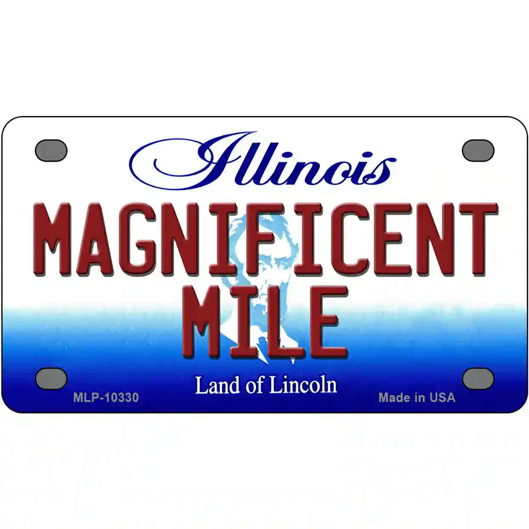 Magnificent Mile Illinois Metal Novelty License Plate 4" x 2.2" (MLP)