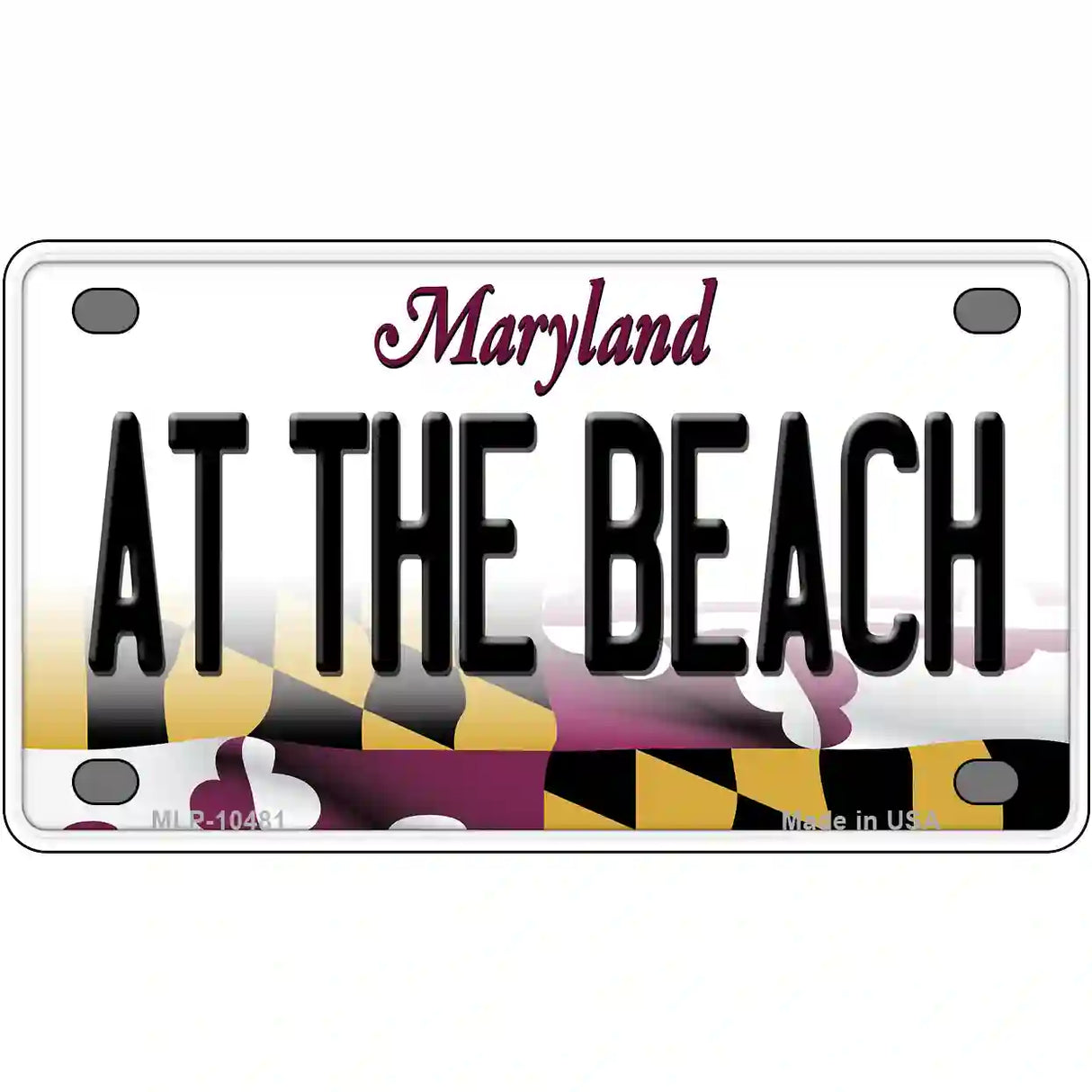 At The Beach Maryland Metal Novelty License Plate 4" x 2.2" (MLP)