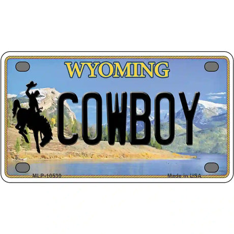 Cowboy Wyoming Metal Novelty License Plate 4" x 2.2" (MLP)