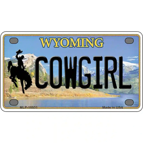 Cowgirl Wyoming Metal Novelty License Plate 4" x 2.2" (MLP)