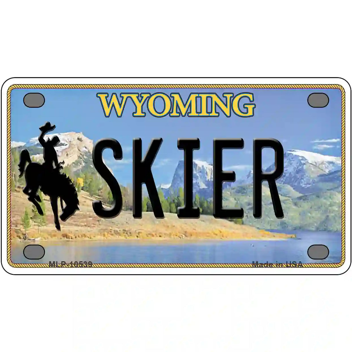 Skier Wyoming Metal Novelty License Plate 4" x 2.2" (MLP)