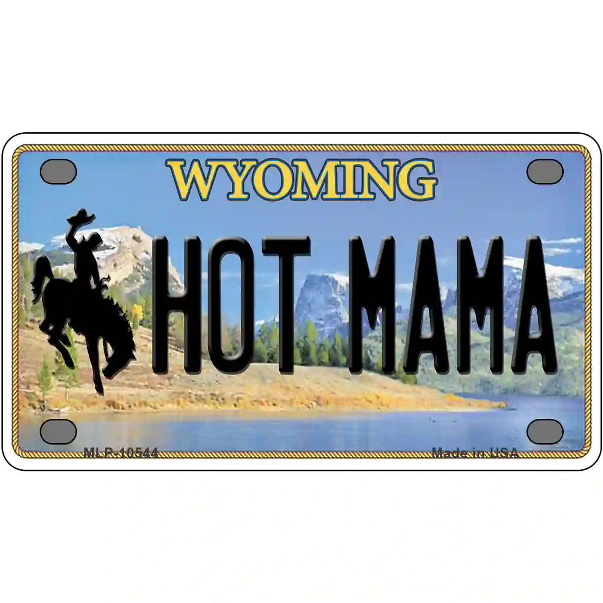 Hot Mama Wyoming Metal Novelty License Plate 4" x 2.2" (MLP)