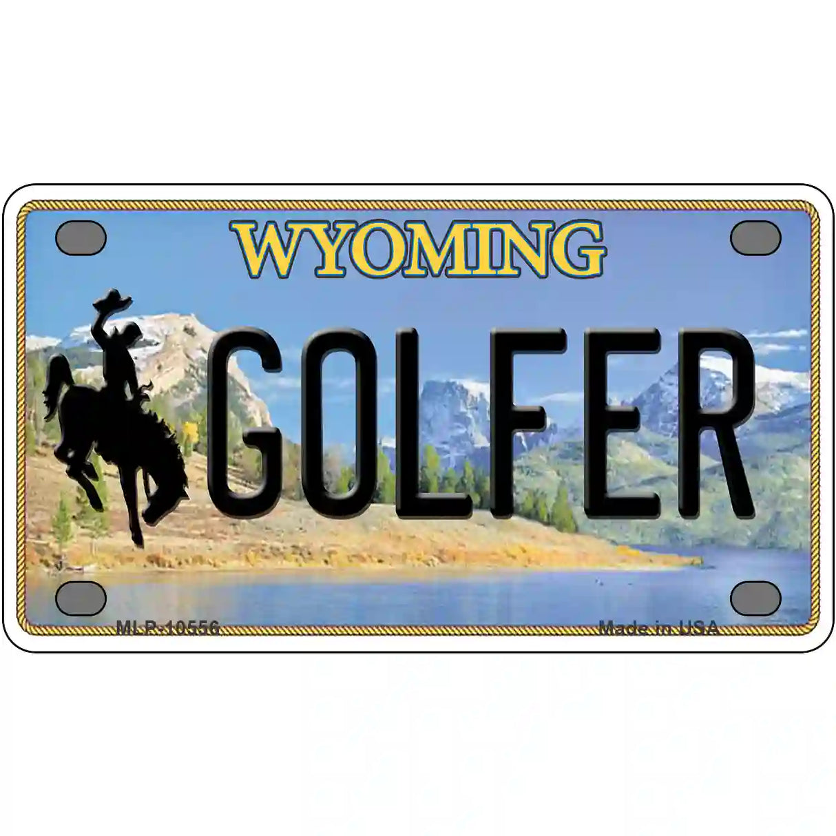 Golfer Wyoming Metal Novelty License Plate 4" x 2.2" (MLP)