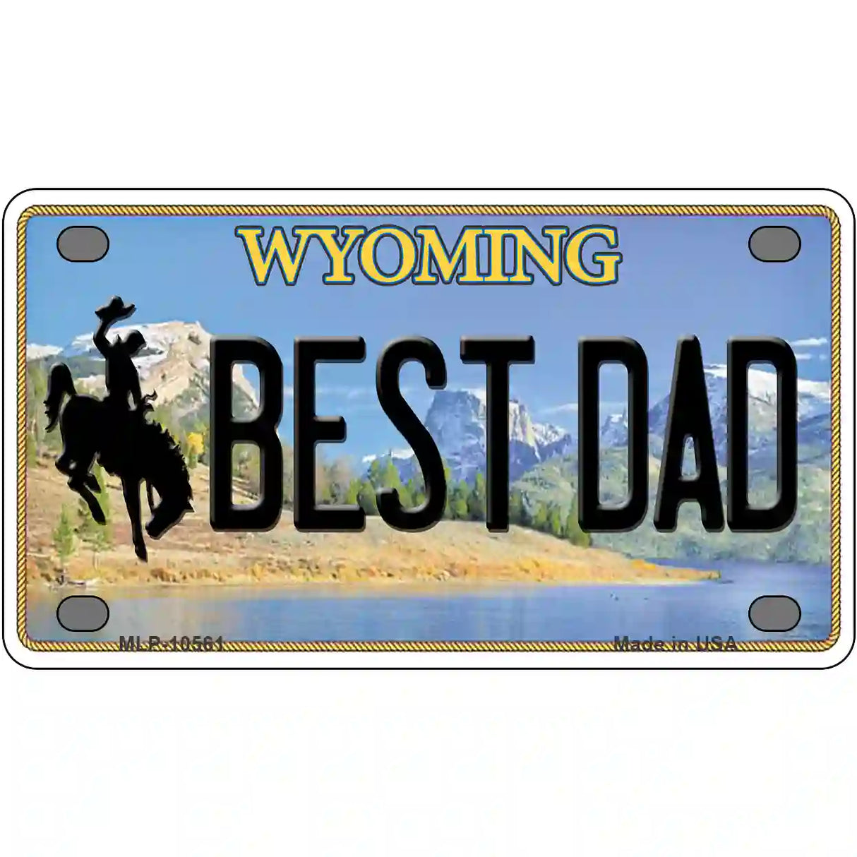 Best Dad Wyoming Metal Novelty License Plate 4" x 2.2" (MLP)