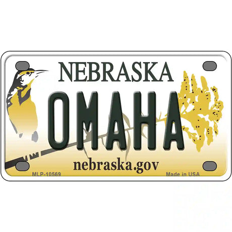 Omaha Nebraska Metal Novelty License Plate 4" x 2.2" (MLP)