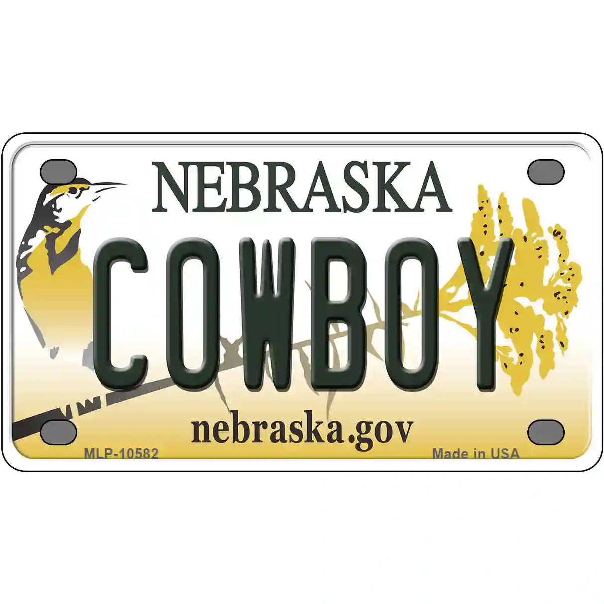 Cowboy Nebraska Metal Novelty License Plate 4" x 2.2" (MLP)