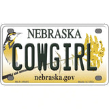 Cowgirl Nebraska Metal Novelty License Plate 4" x 2.2" (MLP)