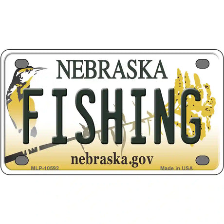 Fishing Nebraska Metal Novelty License Plate 4" x 2.2" (MLP)