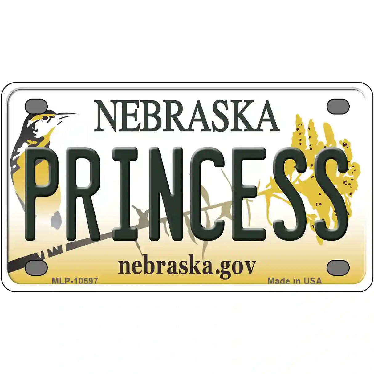 Princess Nebraska Metal Novelty License Plate 4" x 2.2" (MLP)