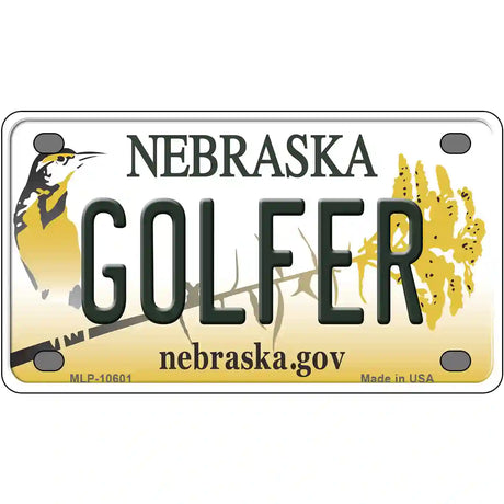 Golfer Nebraska Metal Novelty License Plate 4" x 2.2" (MLP)