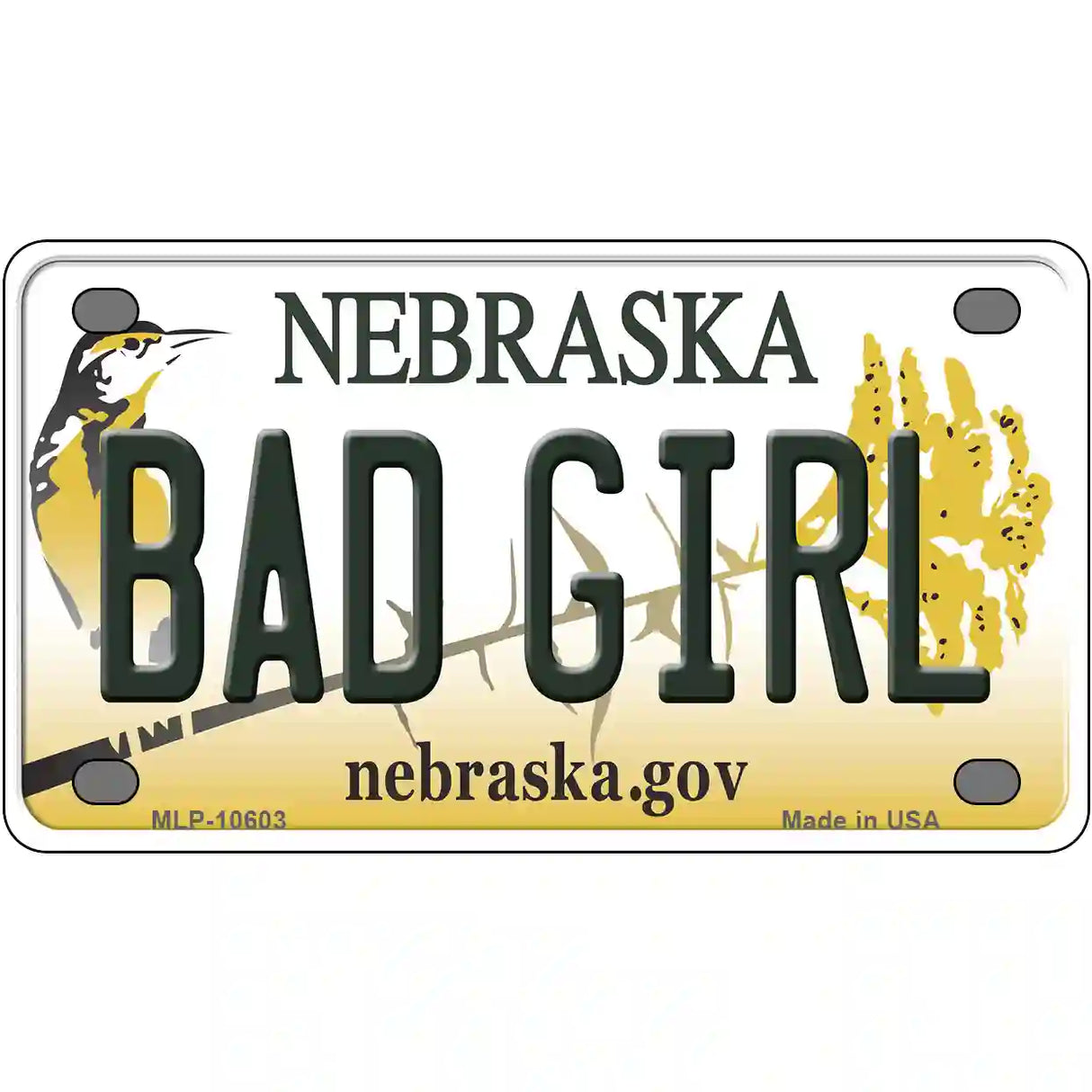 Bad Girl Nebraska Metal Novelty License Plate 4" x 2.2" (MLP)