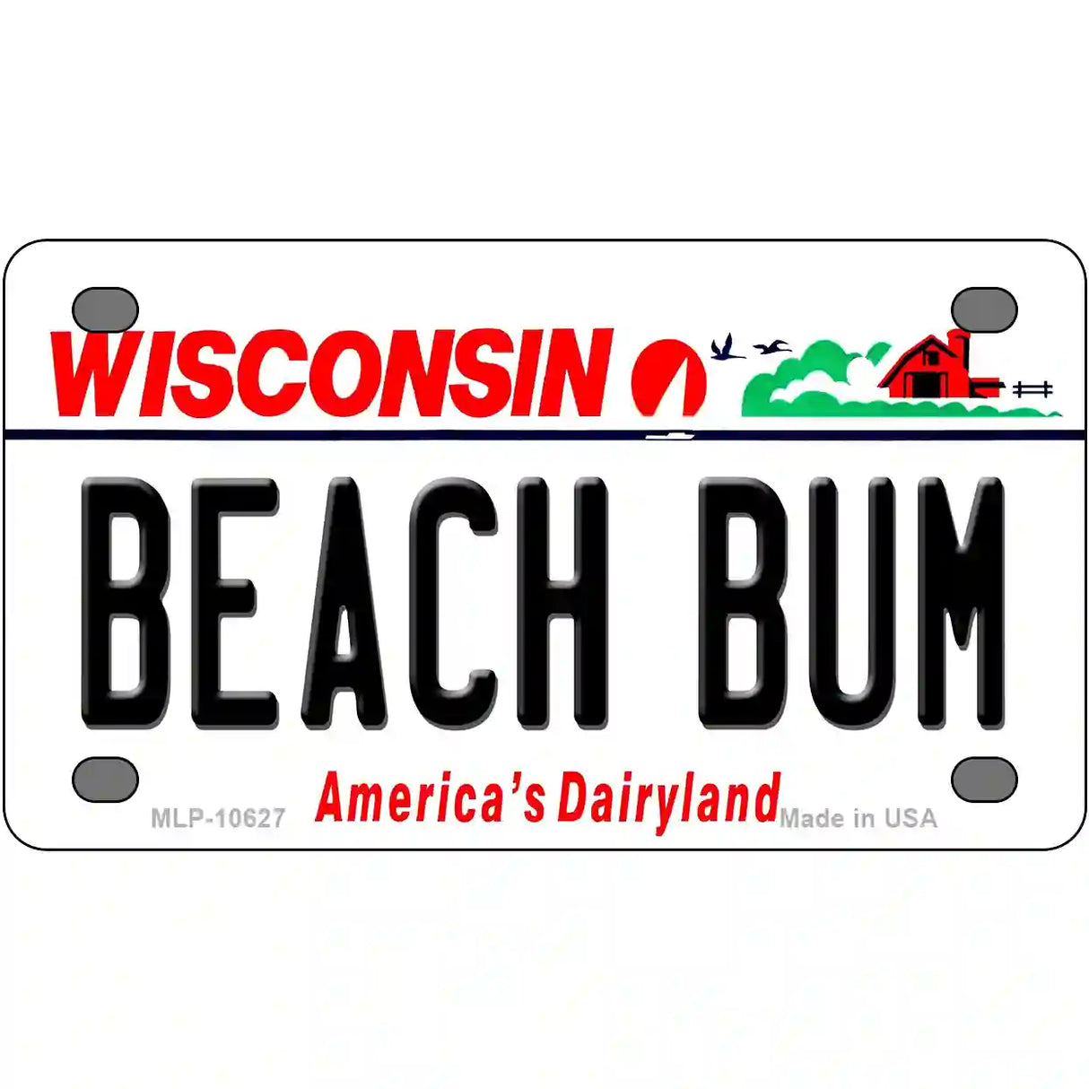 Beach Bum Wisconsin Metal Novelty License Plate 4" x 2.2" (MLP)