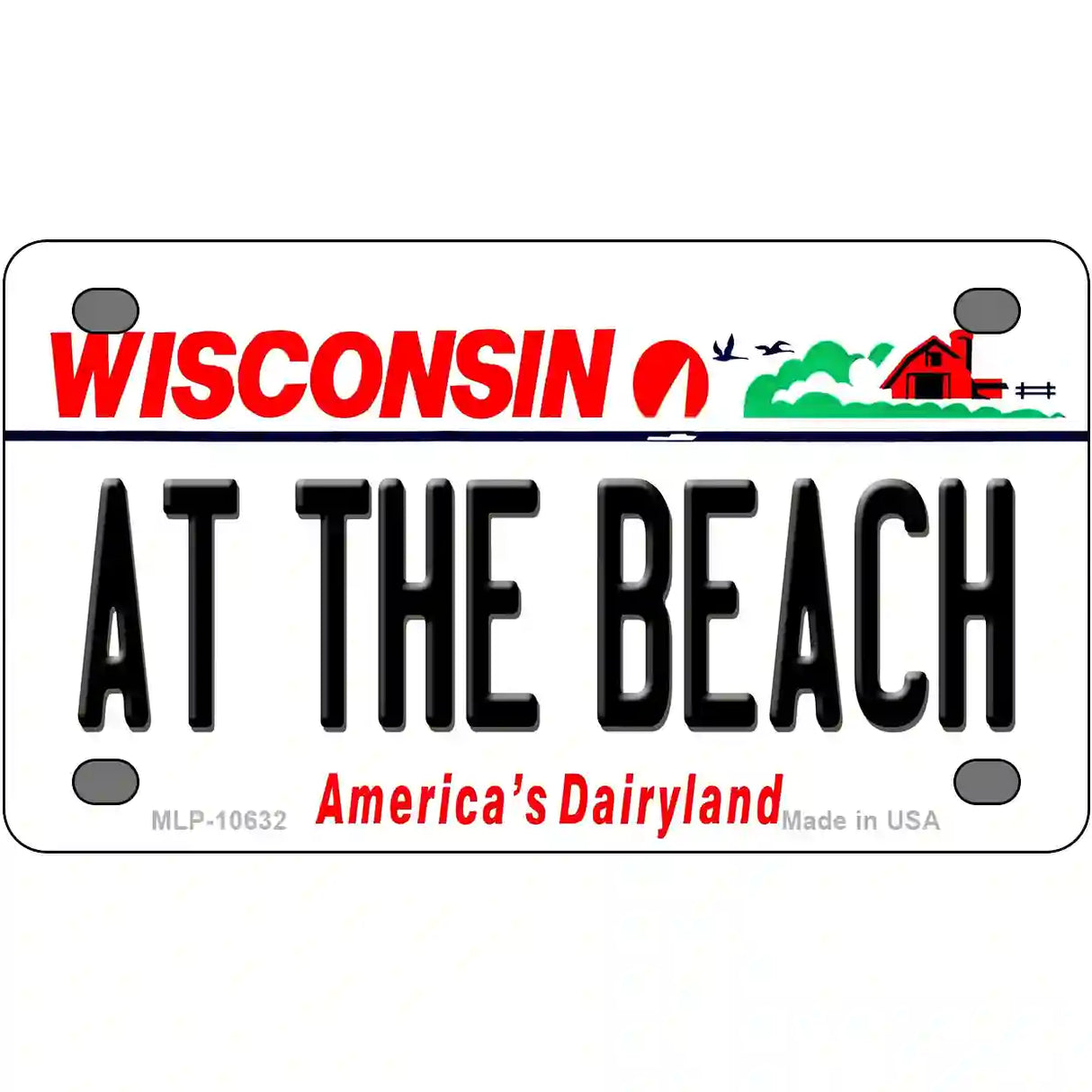 At The Beach Wisconsin Metal Novelty License Plate 4" x 2.2" (MLP)