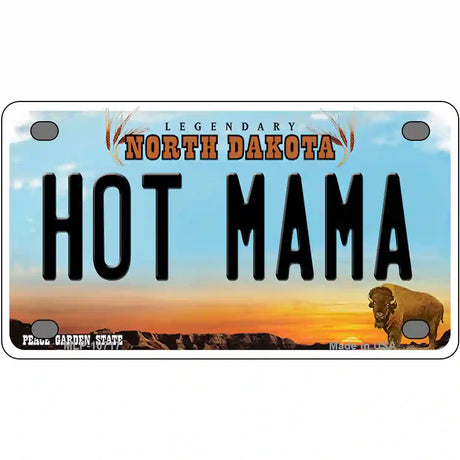 Hot Mama North Dakota Metal Novelty License Plate 4" x 2.2" (MLP)