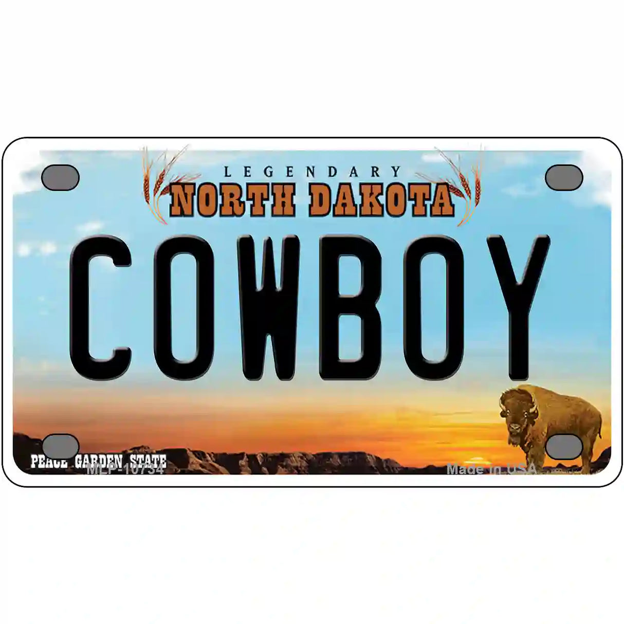 Cowboy North Dakota Metal Novelty License Plate 4" x 2.2" (MLP)