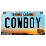 Cowboy North Dakota Metal Novelty License Plate 4" x 2.2" (MLP)