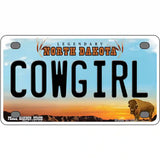 Cowgirl North Dakota Metal Novelty License Plate 4" x 2.2" (MLP)