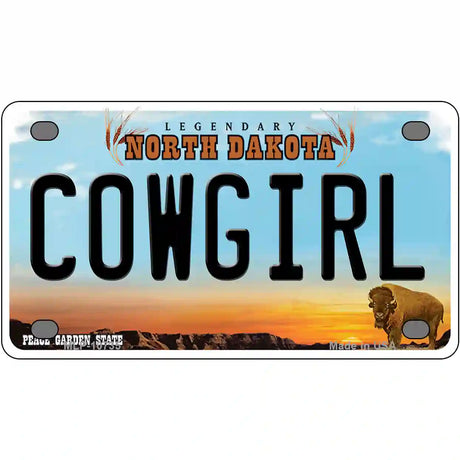 Cowgirl North Dakota Metal Novelty License Plate 4" x 2.2" (MLP)