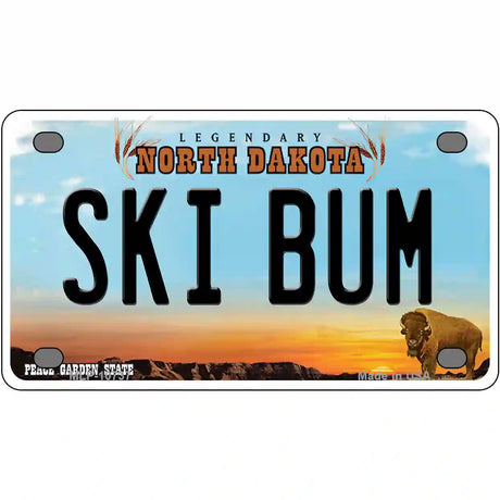 Ski Bum North Dakota Metal Novelty License Plate 4" x 2.2" (MLP)