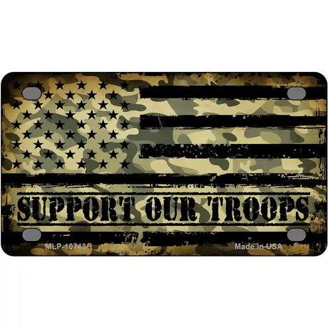 Camo American Flag Support Troops Novelty Metal License Plate 4" x 2.2" (MLP)