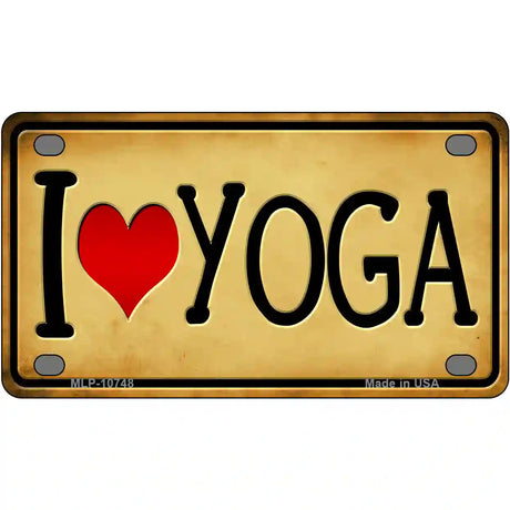 I Love Yoga Yellow Novelty Metal License Plate 4" x 2.2" (MLP)