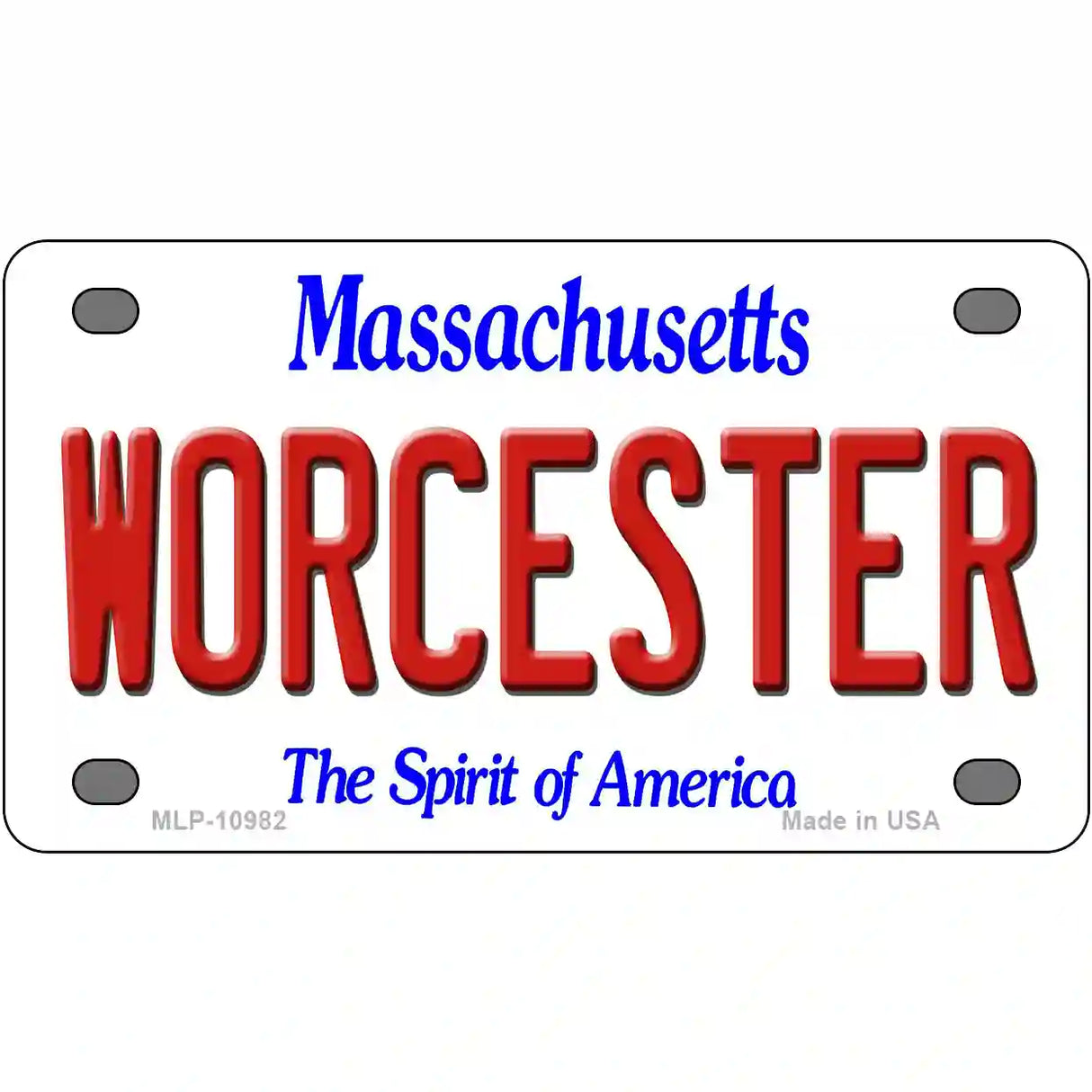 Worcester Massachusetts Metal Novelty License Plate