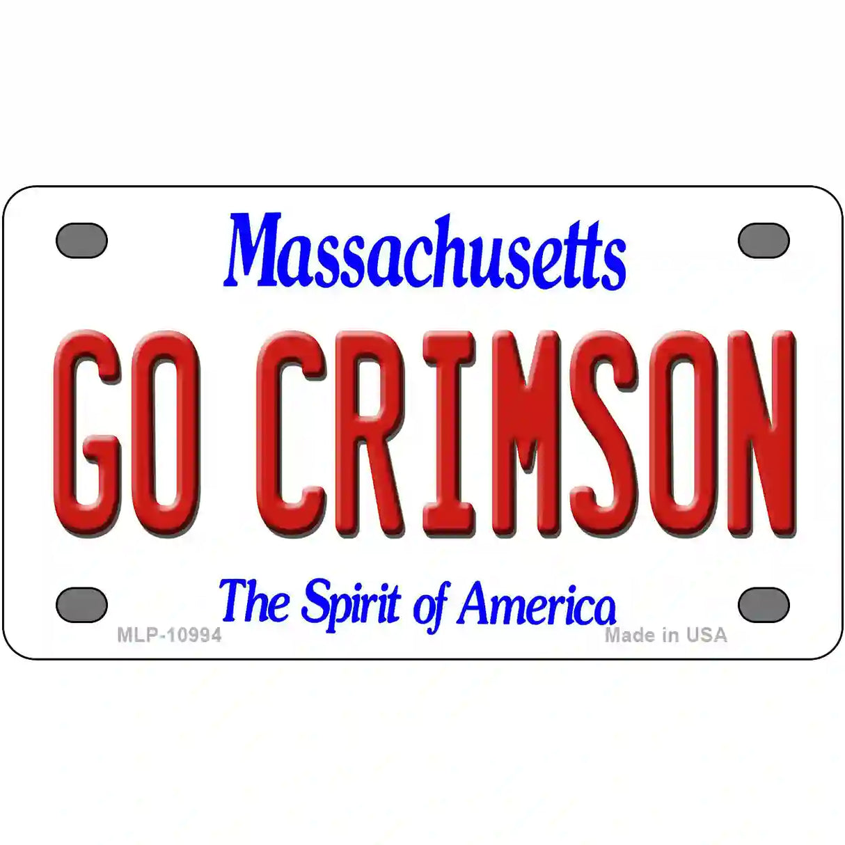 Go Crimson Massachusetts Metal Novelty License Plate 4" x 2.2" (MLP)