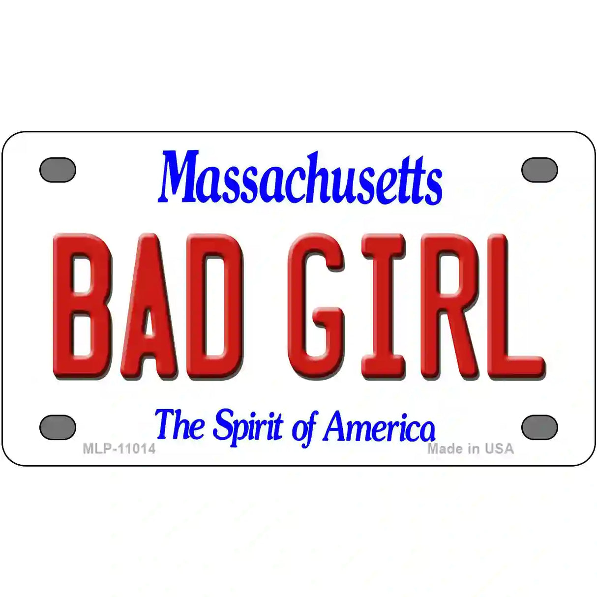 Bad Girl Massachusetts Metal Novelty License Plate 4" x 2.2" (MLP)