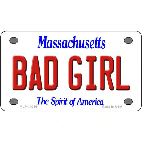 Bad Girl Massachusetts Metal Novelty License Plate 4" x 2.2" (MLP)