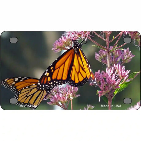 Butterfly Monarch On Flower Novelty Metal License Plate 4" x 2.2" (MLP)