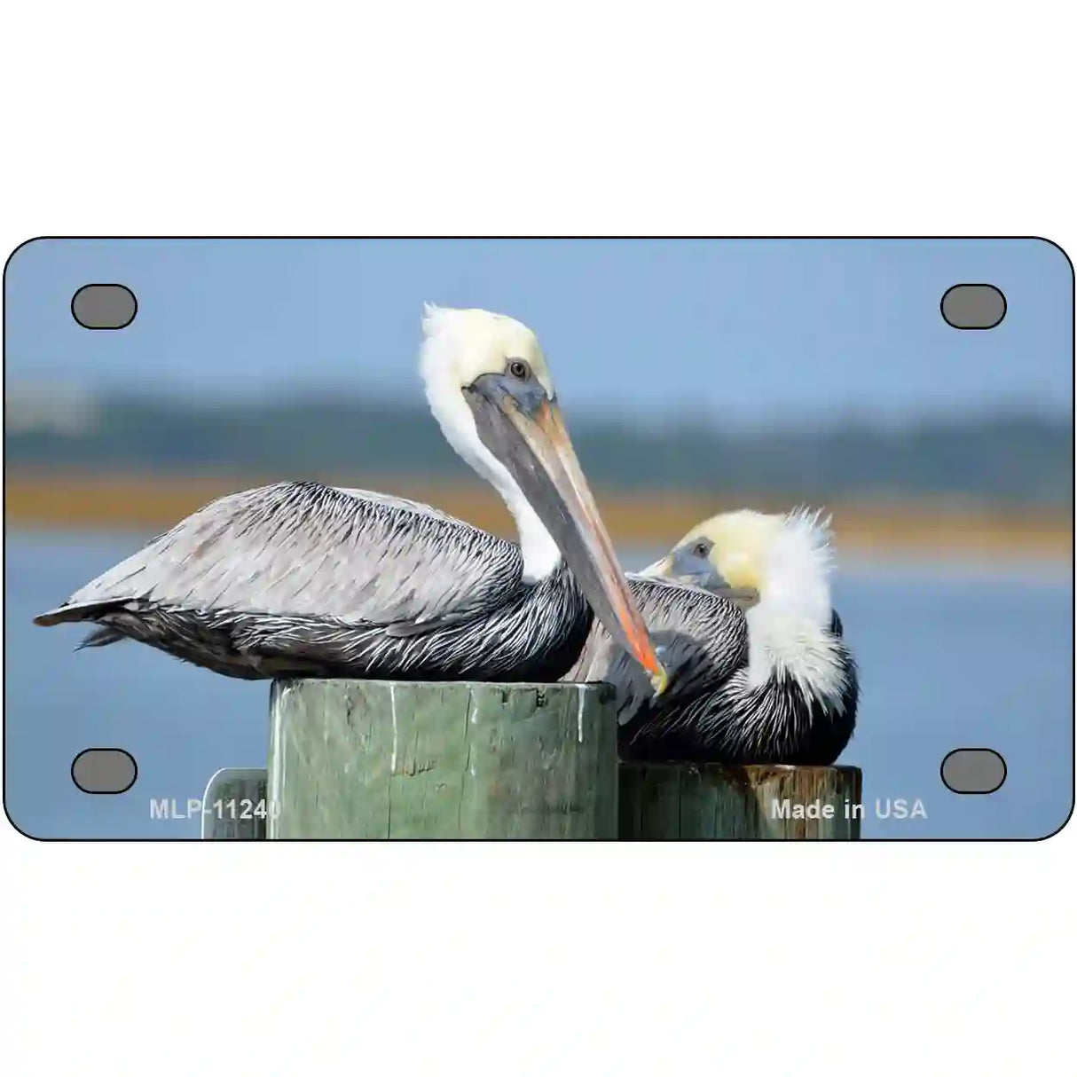 Pelican Two On Pier Novelty Metal License Plate 4" x 2.2" (MLP)