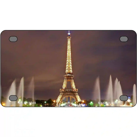 Eiffel Tower Night With Fountain Novelty Metal License Plate 4" x 2.2" (MLP)