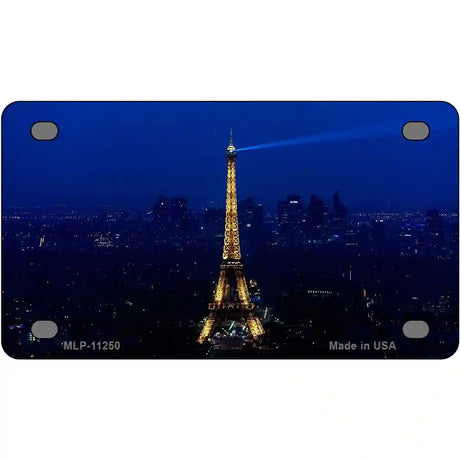 Eiffel Tower Night With City Skyline Novelty Metal License Plate 4" x 2.2" (MLP)