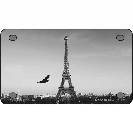 Eiffel Tower Black and White With Bird Novelty Metal License Plate 4" x 2.2" (MLP)