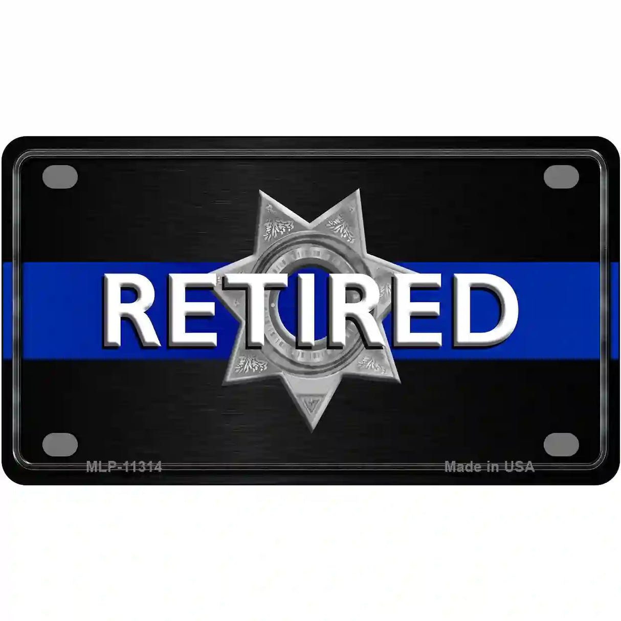 Thin Blue Line Retired Police Metal Novelty License Plate 4" x 2.2" (MLP)