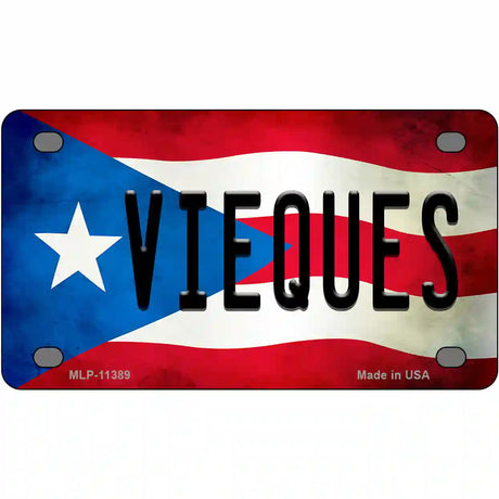 Vieques Puerto Rico Flag License Plate Metal Novelty 4" x 2.2" (MLP)