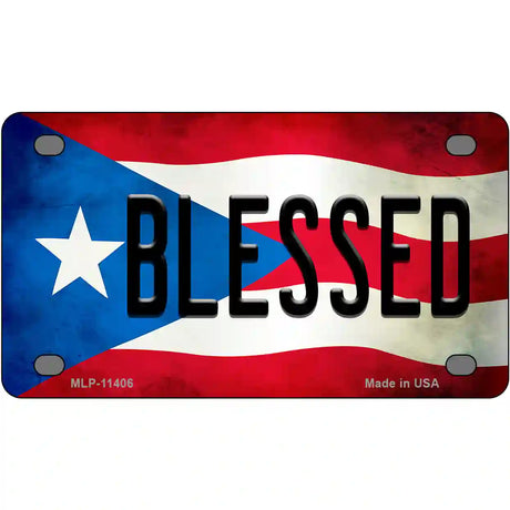 Blessed Puerto Rico Flag License Plate Metal Novelty 4" x 2.2" (MLP)